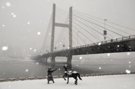       这是12月3日拍摄的吉林省吉林市临江门大桥雪中景观。